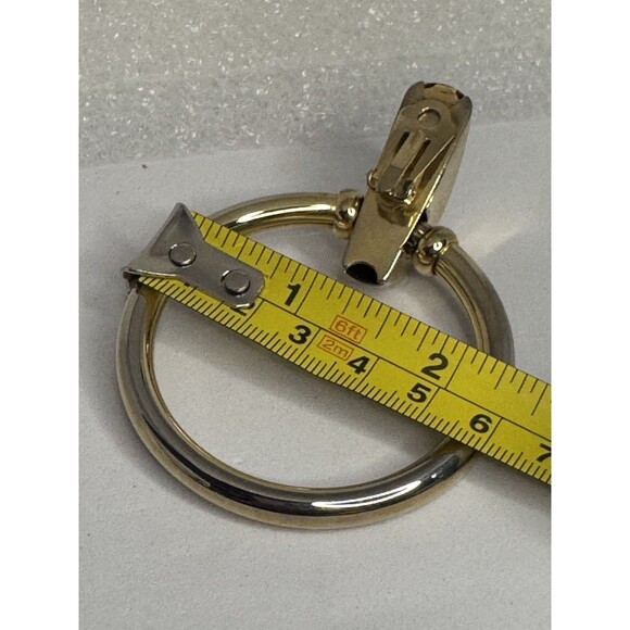 Vintage Gold Tone Dangle Hoop Clip On Earrings, Door Knocker, 80s Estate - Picture 5 of 5